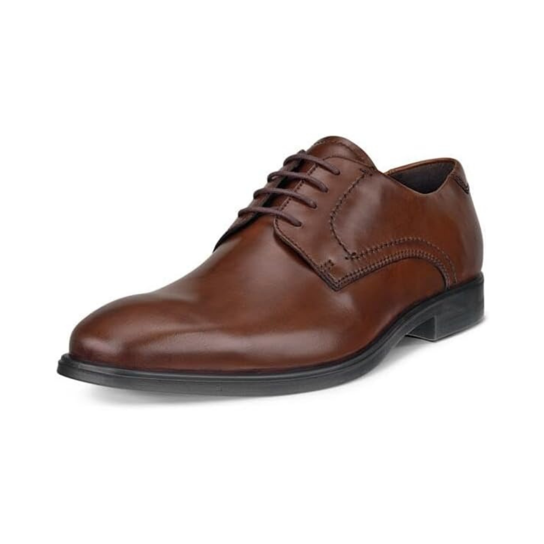 Bruine leren herenveterschoenen met gladde neus