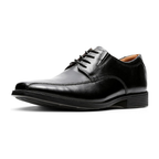 Zwarte leren herenveterschoenen met gladde zool