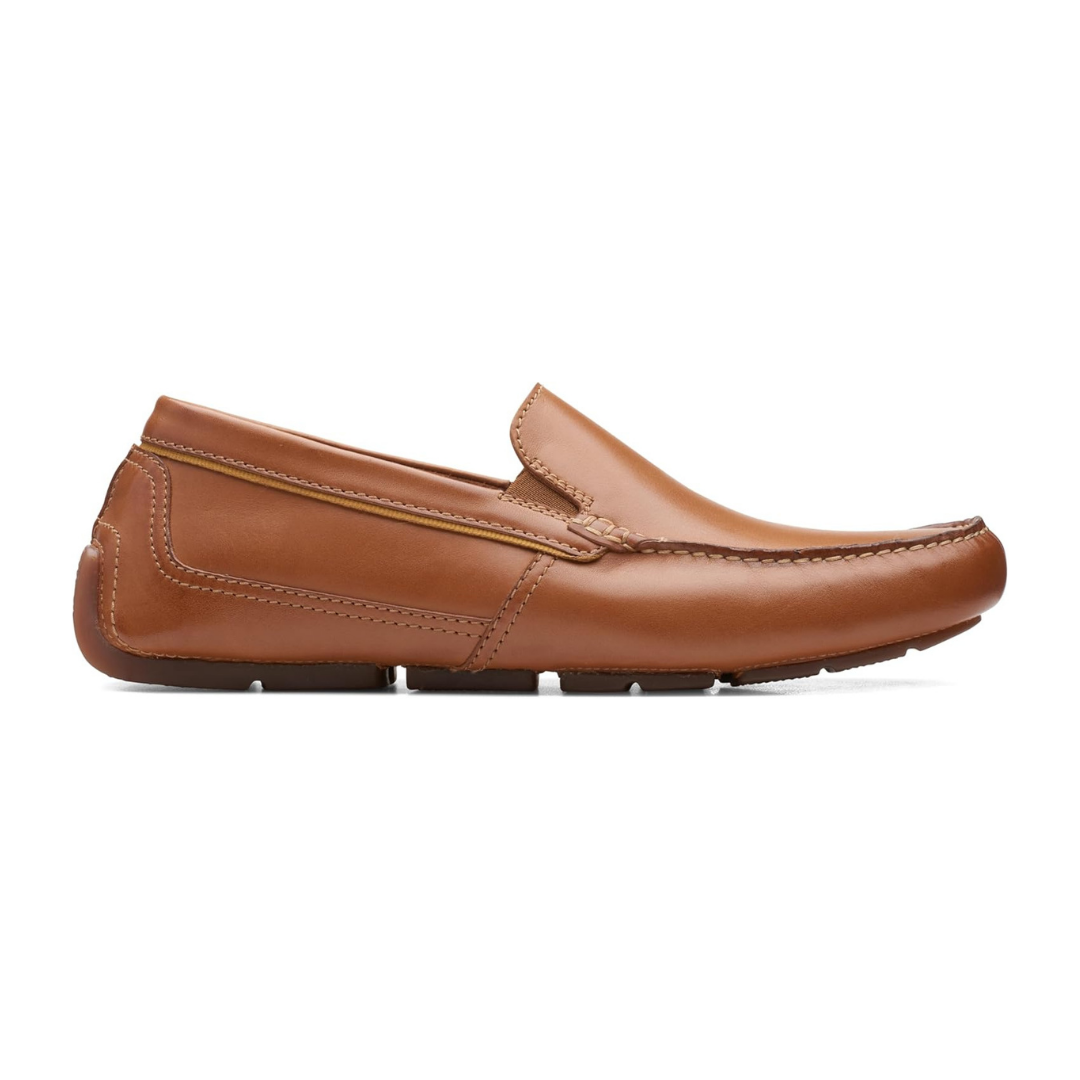 Heren leren mocassins met stiksels cognac