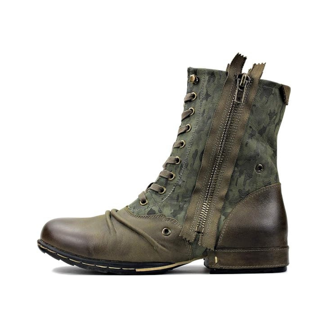 Groene camouflage heren hoge laarzen met rits en veters