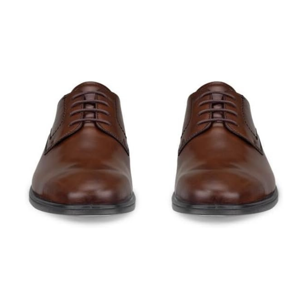Bruine leren herenveterschoenen met gladde neus