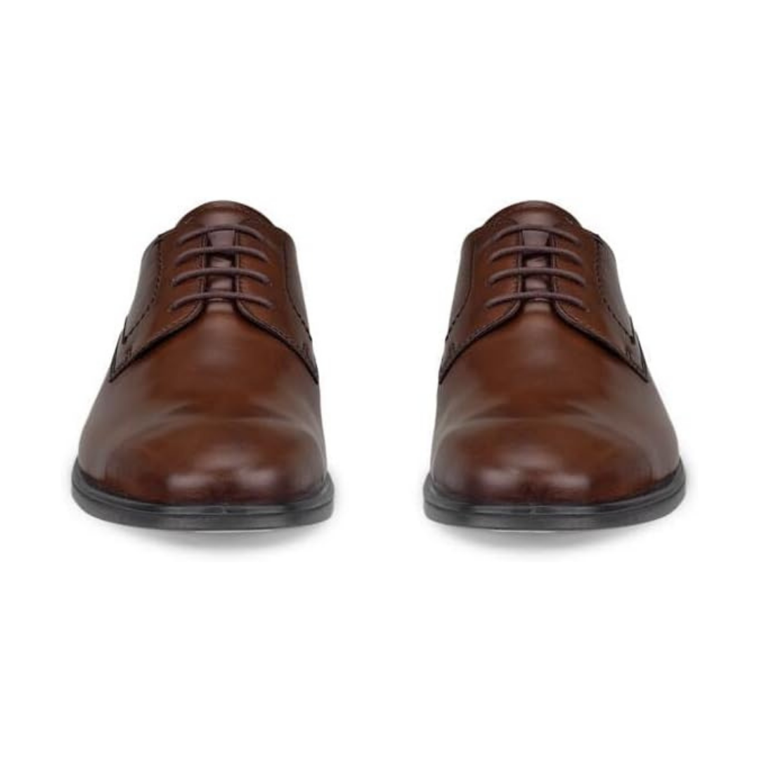 Bruine leren herenveterschoenen met gladde neus