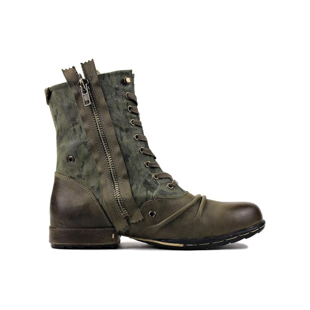 Groene camouflage heren hoge laarzen met rits en veters