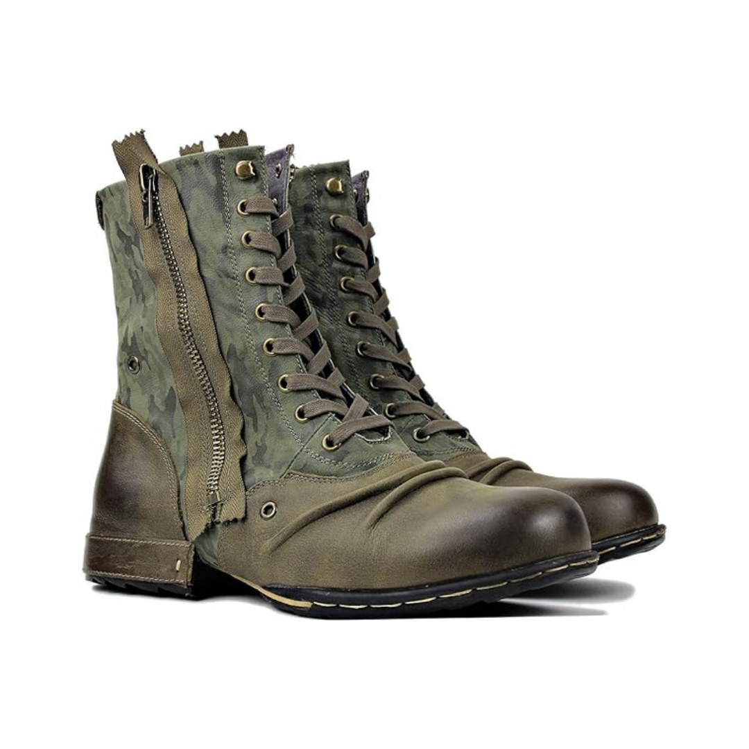Groene camouflage heren hoge laarzen met rits en veters